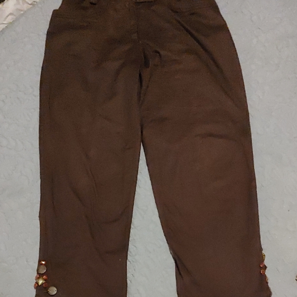 Hearts of Palm Brown Pants with Button And Beaded Details Sz 6